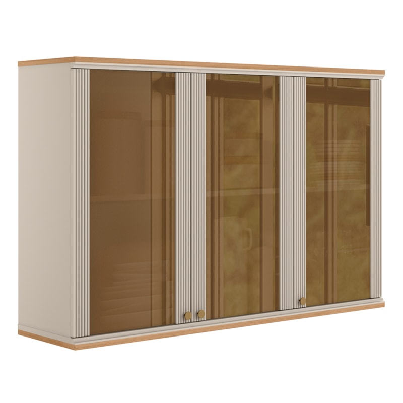 Armário Aéreo De Cozinha 120cm Palas 3 Portas De Vidro