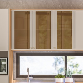 Armário Aéreo De Cozinha 120cm Palas 3 Portas De Vidro