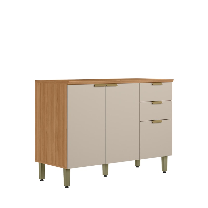 Balcão De Cozinha Com Tampo 120cm Amajari 3 Portas 2 Gavetas