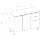 Balcão De Cozinha Com Tampo 120cm Amajari 3 Portas 2 Gavetas