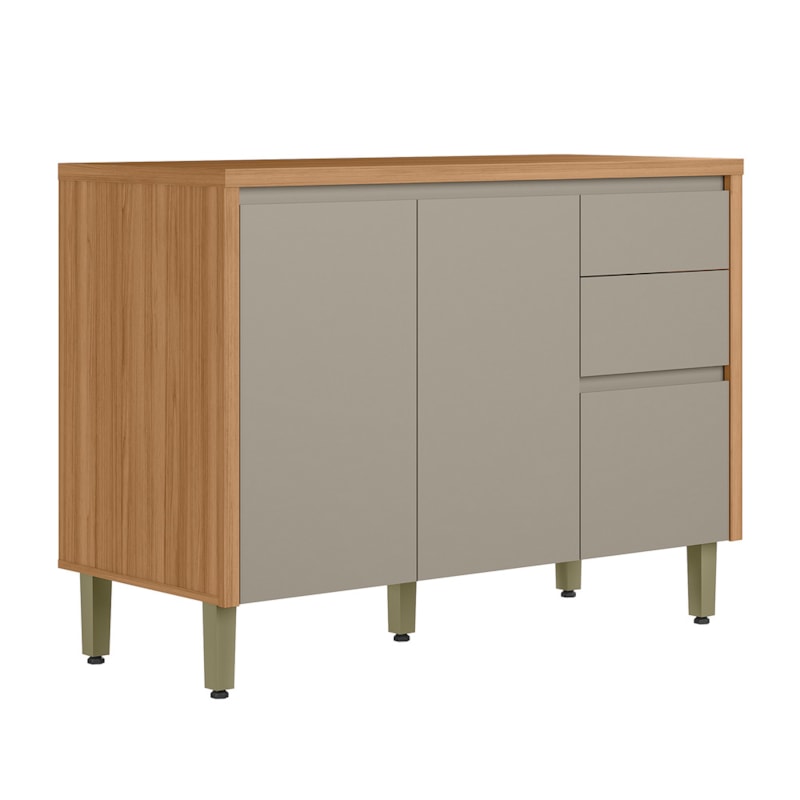 Balcão De Cozinha Com Tampo 120cm Turan 2 Portas 3 Gavetas