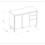 Balcão De Cozinha Com Tampo 120cm Turan 2 Portas 3 Gavetas