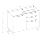 Balcão De Cozinha Para Pia 120cm Palas 1 Porta 3 Gavetas