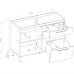 Balcão De Cozinha Para Pia 120cm Palas 1 Porta 3 Gavetas