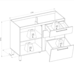 Balcão De Cozinha Para Pia 120cm Palas 1 Porta 3 Gavetas