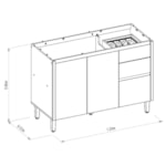 Balcão De Cozinha Para Pia 120cm Turan 2 Portas 3 Gavetas
