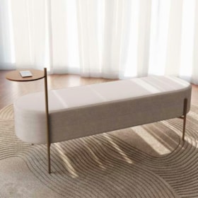 Banco Estofado Darture C/ Mesa Lateral - Linho Off White