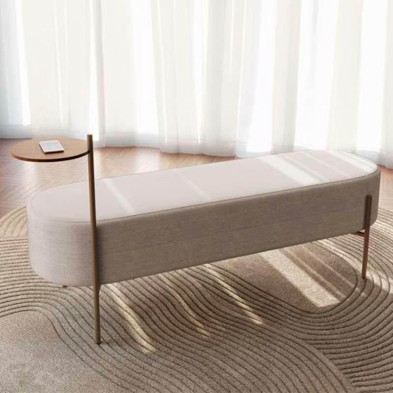 Banco Estofado Darture C/ Mesa Lateral - Linho Off White