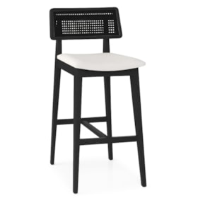 Banqueta Alta Atacama Em Madeira Maciça Ébano Com Palhinha Preto - Positano Off White