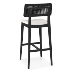Banqueta Alta Atacama Em Madeira Maciça Ébano Com Palhinha Preto - Positano Off White