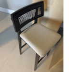 Banqueta Alta Atacama Em Madeira Maciça Ébano Com Palhinha Preto - Positano Off White