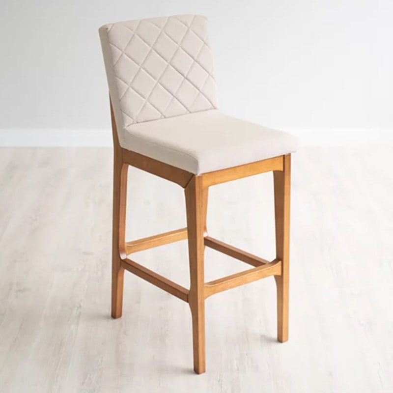 Banqueta Lumera Em Madeira Champagne - Linho Fit Cru