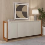 Buffet Bristol C/ Pés de Madeira Maciça - Off-white Gloss/Freijó