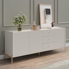 Buffet Jasper Com 3 Portas E 3 Gavetas Off White Fosco E Dourado