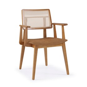 Cadeira Atacama Com Braço Em Madeira Maciça E Palhinha - Freijó/Courino Caramelo