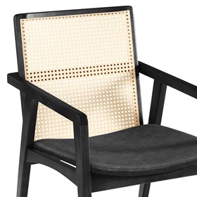 Cadeira Logan Com Braço Em Madeira Maciça Couro E Palhinha - Preto E Natural