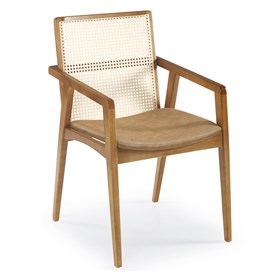 Cadeira Logan Com Braço Em Madeira Maciça E Palhinha - Freijó/Courino Caramelo