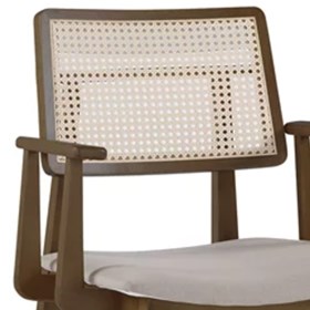 Cadeira Logan Com Braço Em Madeira Maciça E Palhinha - Nogueira/Bege