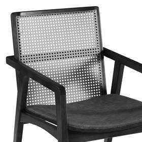 Cadeira Logan Com Braço Em Madeira Maciça E Palhinha - Preto/Courino Preto