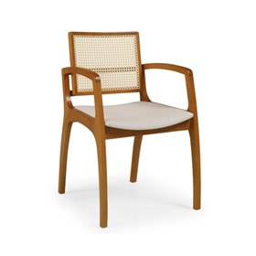 Cadeira Teerã Com Braço Em Madeira Maciça E Palhinha - Freijó/Bege