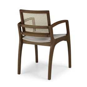 Cadeira Teerã Com Braço Em Madeira Maciça E Palhinha - Nogueira/Bege