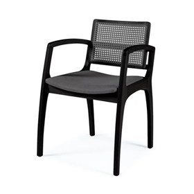 Cadeira Teerã Com Braço Em Madeira Maciça E Palhinha - Preto/Preto