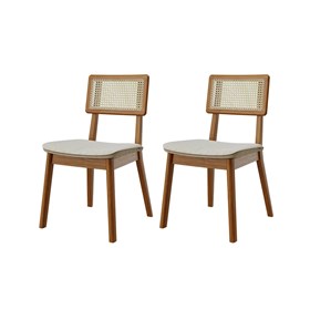 Conjunto 2 Cadeiras Classic Em Madeira Maciça E Palha Linho Natural