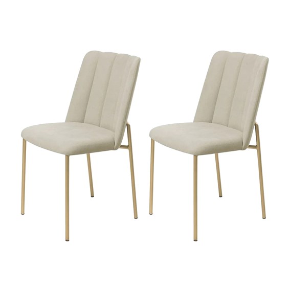Conjunto 2 Cadeiras Elis Com Pés Em Aço Carbono - Dourado E Soft Palha