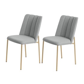 Conjunto 2 Cadeiras Elis Com Pés Em Aço Carbono - Dourado E Stone