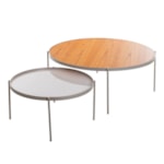 Conjunto Mesa De Centro Rust C/ Tampo De Vidro