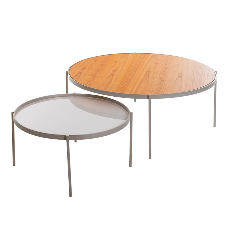 Conjunto Mesa De Centro Rust C/ Tampo De Vidro