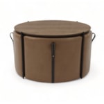 Conjunto Mesa De Centro Sallad Preto E 4 Puffs Em Tecido