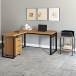 Conjunto Mesa Escrivaninha Em L Makya Com Gaveteiro E Mesa Lateral Wand