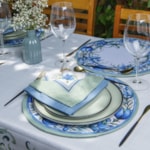 Conjunto Mesa Posta Com Toalha Quadrada Floral Azul