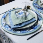 Conjunto Mesa Posta Com Toalha Quadrada Floral Azul