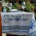 Conjunto Mesa Posta Com Toalha Quadrada Floral Azul