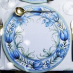 Conjunto Mesa Posta Com Toalha Quadrada Floral Azul