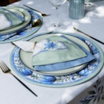 Conjunto Mesa Posta Com Toalha Quadrada Floral Azul