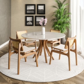 Conjunto Sala De Jantar Mesa Diamant Off White 120cm E 4 Cadeiras Modesto Champagne