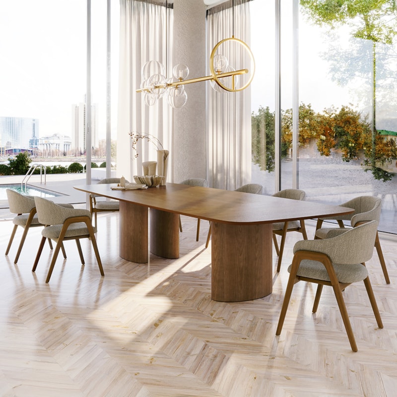 Conjunto Sala De Jantar Mesa Dunas 260cm E 8 Cadeiras Grise