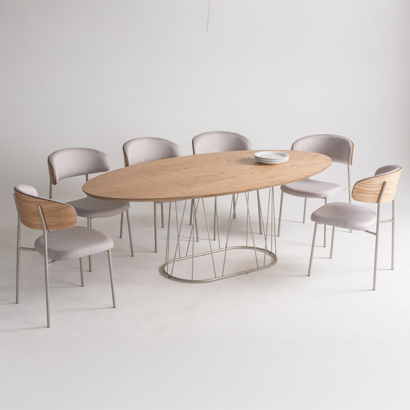 Conjunto Sala De Jantar Mesa Oval Com 8 Cadeiras Dinsdale