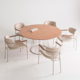 Conjunto Sala De Jantar Mesa Redonda Parcelle Laminada 140cm Com 5 Cadeiras Legir