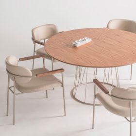 Conjunto Sala De Jantar Mesa Redonda Parcelle Laminada 140cm Com 5 Cadeiras Legir