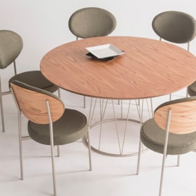 Conjunto Sala De Jantar Mesa Redonda Parcelle Laminada 140cm Com 6 Cadeiras Denver