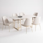 Conjunto Sala De Jantar Mesa Retangular Georgia 160cm Com Tampo De Vidro E 6 Cadeiras Felice