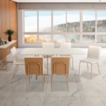 Conjunto Sala De Jantar Mesa Retangular Georgia 160cm Com Tampo De Vidro E 6 Cadeiras Maia