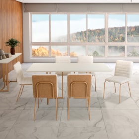 Conjunto Sala De Jantar Mesa Retangular Georgia 160cm Com Tampo De Vidro E 6 Cadeiras Maia
