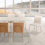 Conjunto Sala De Jantar Mesa Retangular Georgia 160cm Com Tampo De Vidro E 6 Cadeiras Maia