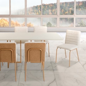 Conjunto Sala De Jantar Mesa Retangular Georgia 160cm Com Tampo De Vidro E 6 Cadeiras Maia