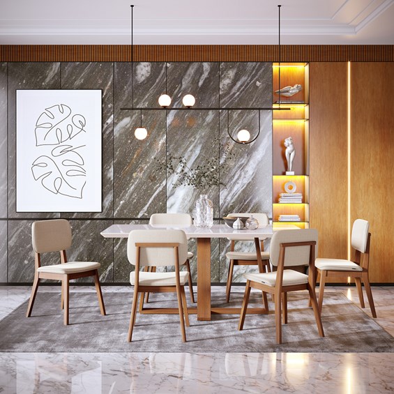 Conjunto Sala De Jantar Mesa Wood Retangular Branco 120cm Com 4 Cadeiras  Classic Cinza - Móveis Gruber